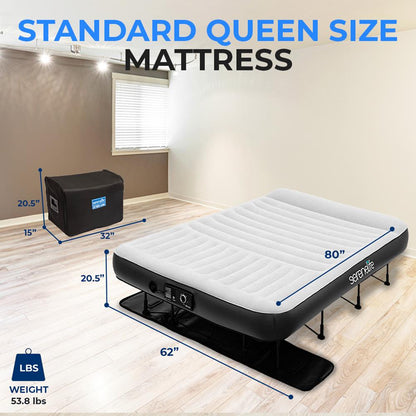 Inflatable Air Mattress with Frame, Auto Inflate, Memory Foam Cover, Queen