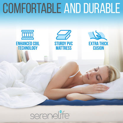 Queen Air Mattress with Frame, Self-Inflating, Plush Flocking, 20" Raised