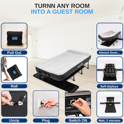 Inflatable Air Mattress with Frame, Auto Inflate, Memory Foam Cover, Twin-Size