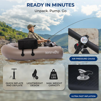 Inflatable Fishing Float Tube - Stable PVC Design, 220 lbs Capacity
