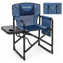 Serenelife Portable Foldable Director Chair With Side Table, Cup Holder & Carry Bag For Outdoor Use  (Blue Camouflage) SLFLDCHTBLBC