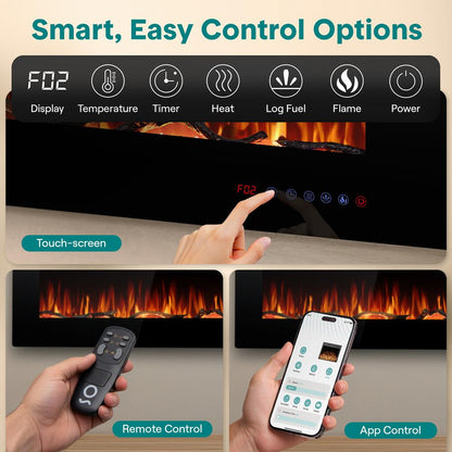 Serenelife Built-In Wall-Mounted Fireplace Heater With Decorative Led Flame, Smart Wi-Fi (Tuya App), Push-Button Panel, And Remote Control (Black)