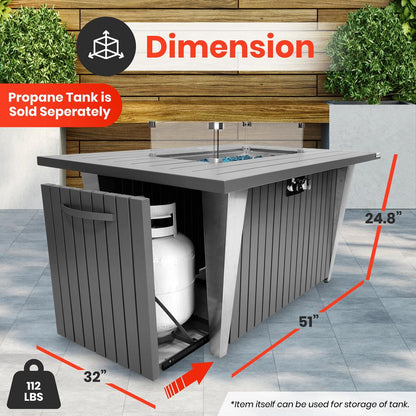 Outdoor Propane Fire Pit Table 50,000 BTU Weatherproof Glass Wind Guard