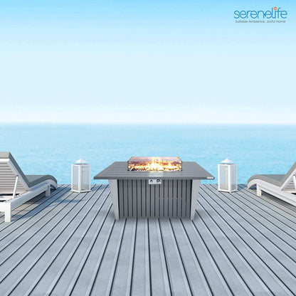 Outdoor Propane Fire Pit Table 50,000 BTU Weatherproof Glass Guard