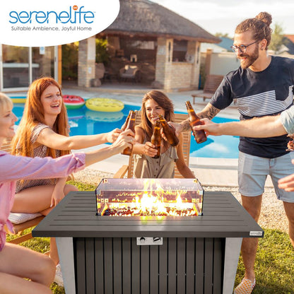 Outdoor Propane Fire Pit Table 50,000 BTU Weatherproof Glass Guard