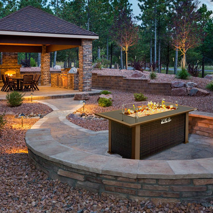 Outdoor Propane Fire Pit Table 50,000 BTU Auto-Ignition Glass Wind Guard