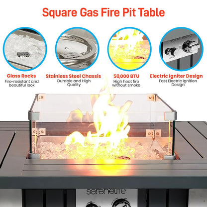Propane Fire Pit Table 50,000 BTU Stainless Steel Pan & Legs, Weather Cover