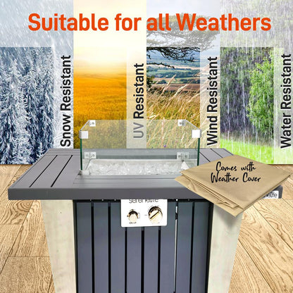 Propane Fire Pit Table 50,000 BTU Stainless Steel Pan & Legs, Weather Cover