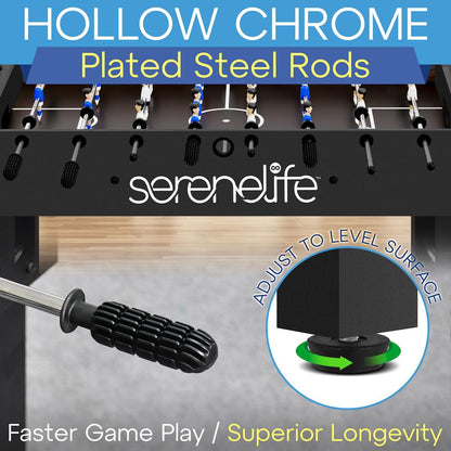 48" Foosball Table, Tournament-Grade, Chrome Steel Rods, Black