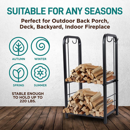 Firewood Rack Holder, For Outdoor And Indoor Fireplace, Heavy Duty Wood Stackers Storage Organizer Log (Black)