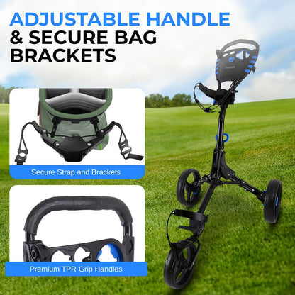 Golf Push Cart - Lightweight, Foldable, Aluminum Frame, White