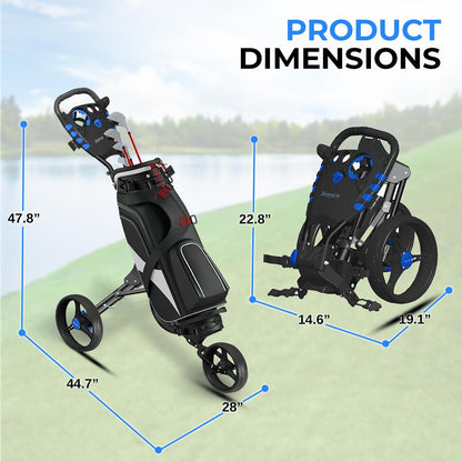 Golf Push Cart - Lightweight, Foldable, Aluminum Frame, White