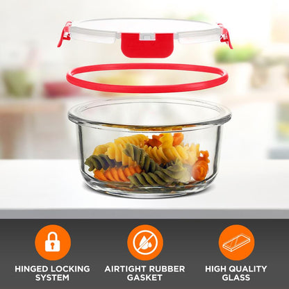 24-Piece Glass Storage Set, Leak-Proof, High Borosilicate, Red Lids
