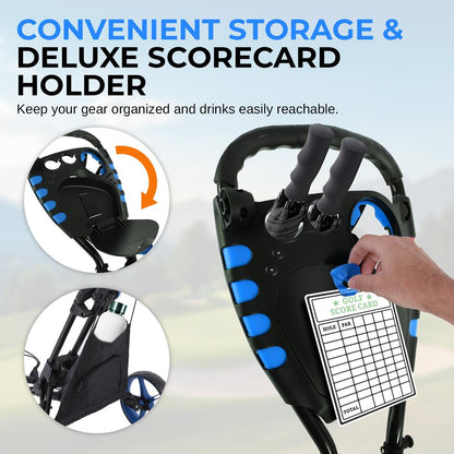 3-Wheel Golf Push Cart - Lightweight Aluminum, Easy Fold, Cooler Storage