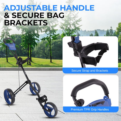 Foldable 3-Wheel Golf Cart, Easy Storage, Steel Frame, Quick Brake