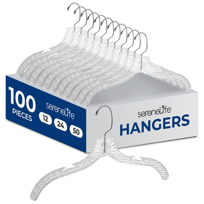 100-Pack Non-Slip Space-Saving Clear Plastic Hangers with Swivel Hook