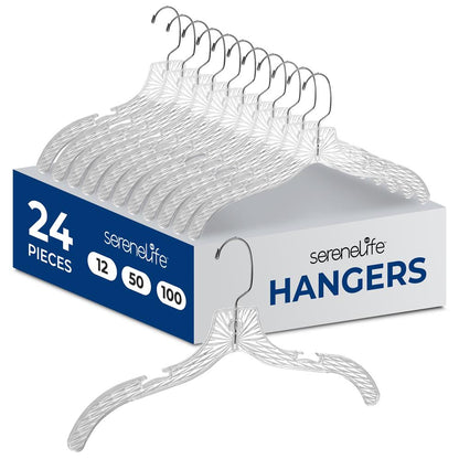 24-Pack Transparent Non-Slip Hangers, Space-Saving, Swivel Hook