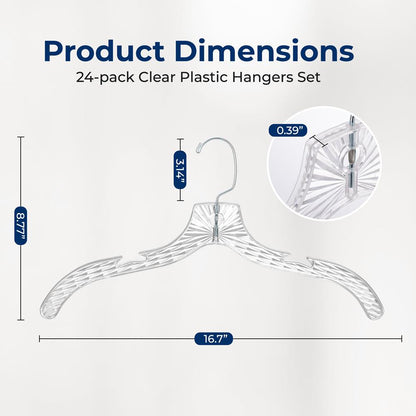24-Pack Transparent Non-Slip Hangers, Space-Saving, Swivel Hook