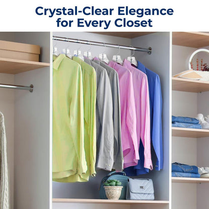 24-Pack Transparent Non-Slip Hangers, Space-Saving, Swivel Hook