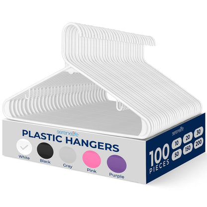 100-Pack Heavy Duty Plastic Hangers - Space-Saving, Smooth White Design