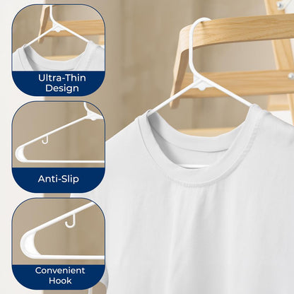 Plastic Hangers 200 Pcs, Durable Slip Design, Space-Saving, White