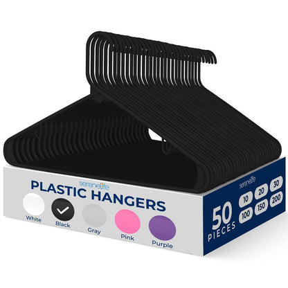 Plastic Hangers 50-Pack, Space-Saving Non-Slip, Ultra-Thin, Black