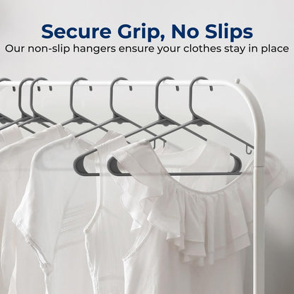 200-Pack Non-Slip Space-Saving Plastic Hangers, Sturdy, Gray