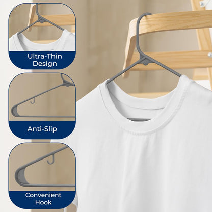 200-Pack Non-Slip Space-Saving Plastic Hangers, Sturdy, Gray