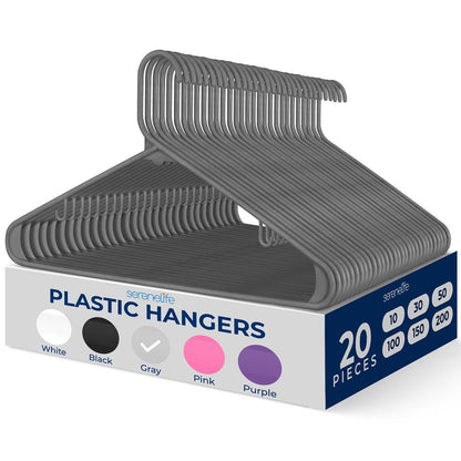20 Pack Plastic Hangers, Space-Saving, Non-Slip, 360° Swivel Hook, Gray
