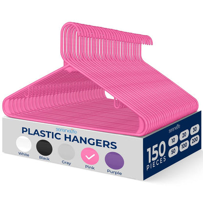 Plastic Hangers 150 Pack Non-Slip Space-Saving Pink