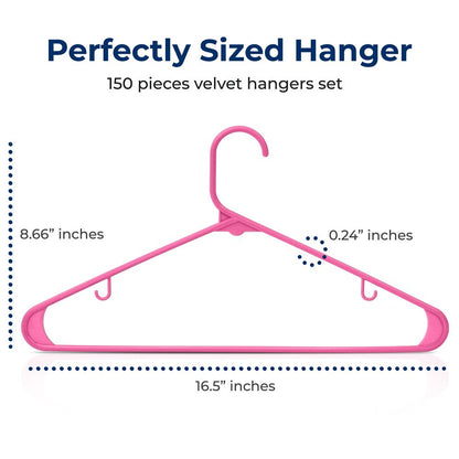 Plastic Hangers 150 Pack Non-Slip Space-Saving Pink