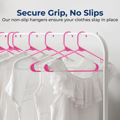 Plastic Hangers 150 Pack Non-Slip Space-Saving Pink
