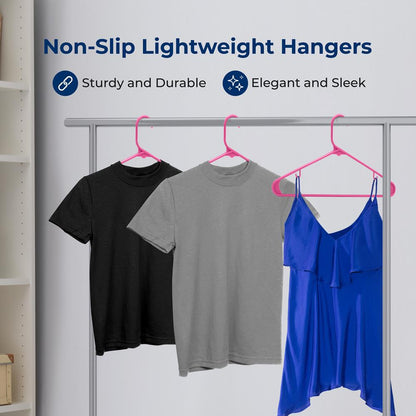 50 Pack Non-Slip Plastic Hangers, Space-Saving, Pink, 360° Swivel Hook