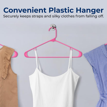 50 Pack Non-Slip Plastic Hangers, Space-Saving, Pink, 360° Swivel Hook