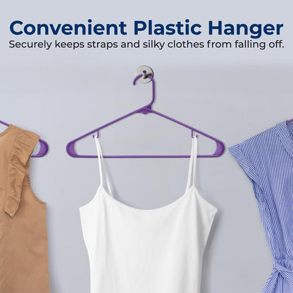 100 Pack Non-Slip Space-Saving Plastic Hangers, Sturdy, Purple