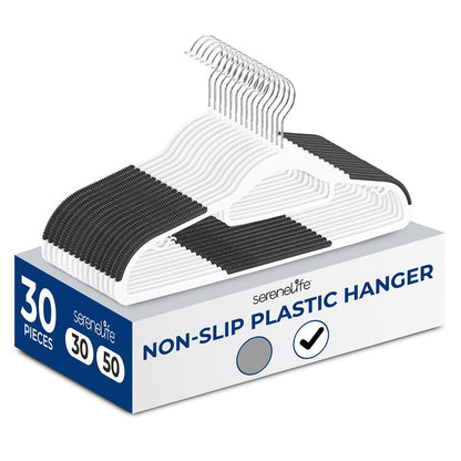 30-Pack Non-Slip Clothes Hangers, Space-Saving ABS Plastic, White