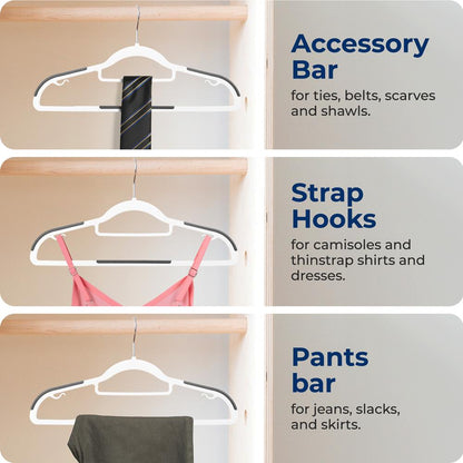 30-Pack Non-Slip Clothes Hangers, Space-Saving ABS Plastic, White