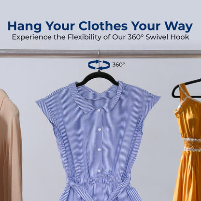 Velvet Hangers 10-Pack, Non-Slip, 360° Swivel Hook, Space-Saving