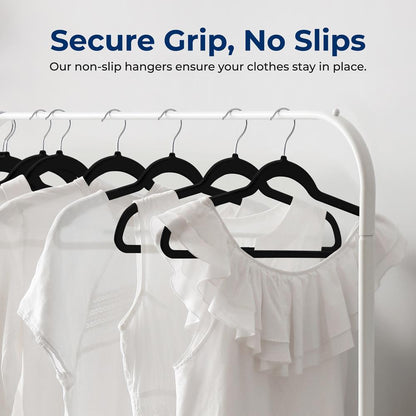 200-Pack Velvet Hangers Non-Slip 360° Swivel Hook Space-Saving Black