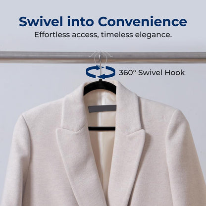 200-Pack Velvet Hangers Non-Slip 360° Swivel Hook Space-Saving Black