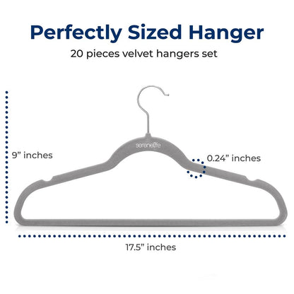 Velvet Hangers 20-Pack, Non-Slip, Space-Saving, 360° Swivel Hook, Gray