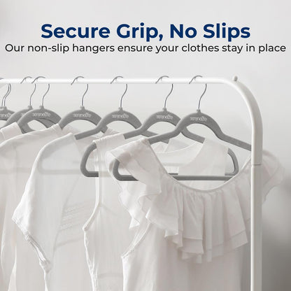 30 Pack Velvet Hangers - Non-Slip, Space-Saving, 360° Swivel Hook, Gray