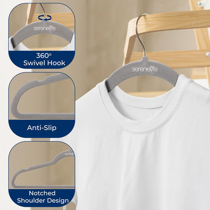 30 Pack Velvet Hangers - Non-Slip, Space-Saving, 360° Swivel Hook, Gray