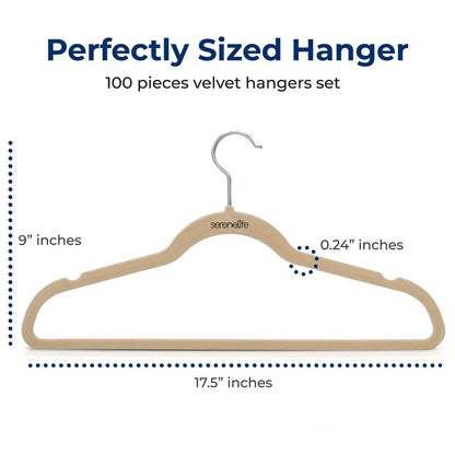 100-Pack Velvet Non-Slip Hangers, Space-Saving, 360° Swivel, Ivory