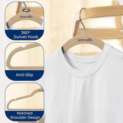 100-Pack Velvet Non-Slip Hangers, Space-Saving, 360° Swivel, Ivory