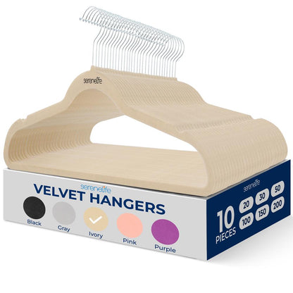10 Pack Velvet Hangers - Non-Slip, Space-Saving, 360° Swivel, Ivory