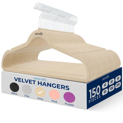 150 Velvet Hangers Non-Slip 360° Swivel Hook Space-Saving Ivory