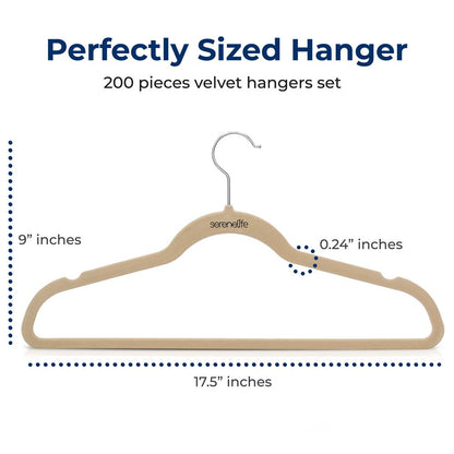 200-Pack Velvet Hangers Non-Slip 360° Swivel Hook Ivory