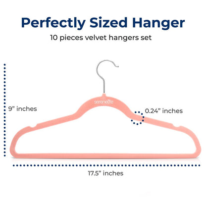 10-Pack Velvet Hangers Non-Slip Space-Saving 360° Swivel Hook Pink
