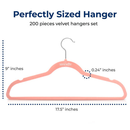 200 Velvet Hangers Non-Slip Space-Saving 360° Swivel Hook Pink